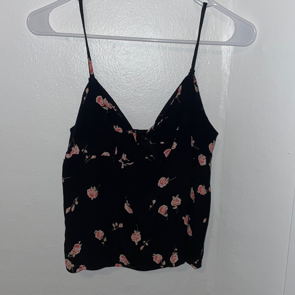 John Galt black tank- pink flowers fits XS to S